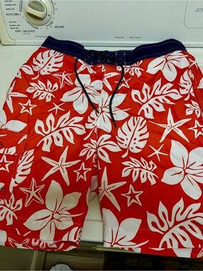 Chaps Bright Orange, Navy  and White Tropical Swim Shorts